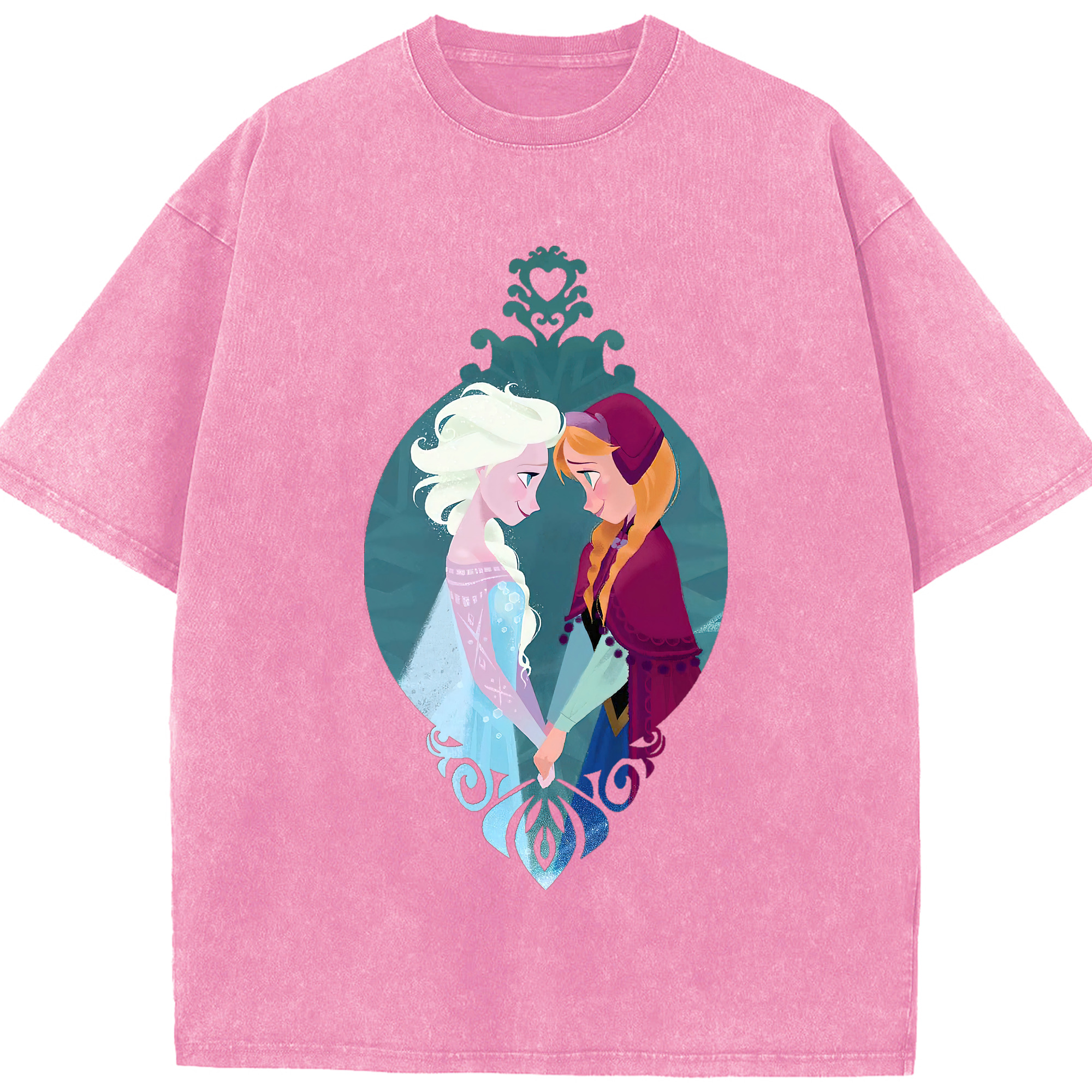 （画像用） アナと雪の女王 アンナ エルサ Frozen Anna Elsa 綿100% ヴィンテージ風 半袖Tシャツ（フロントプリント）